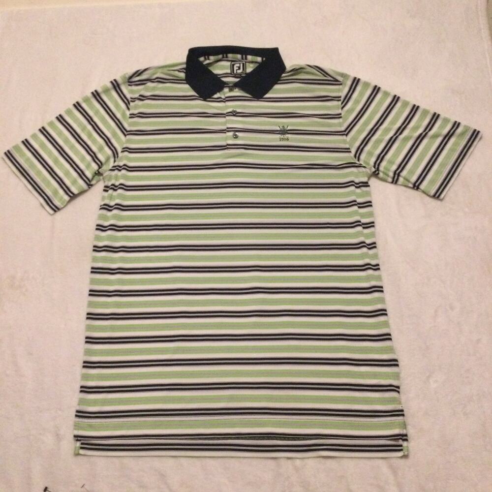 Footjoy FJ Mens Athletic‎ Fit Green Striped Golf Short Sleeve Polo Shirt XL